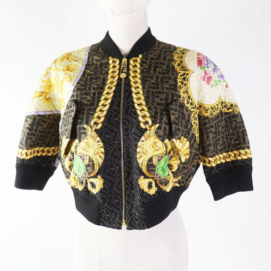 Fendace Fendi Versace 22SS Fj7258 Silk FF Logo Baroque Pattern Blouson Blackish