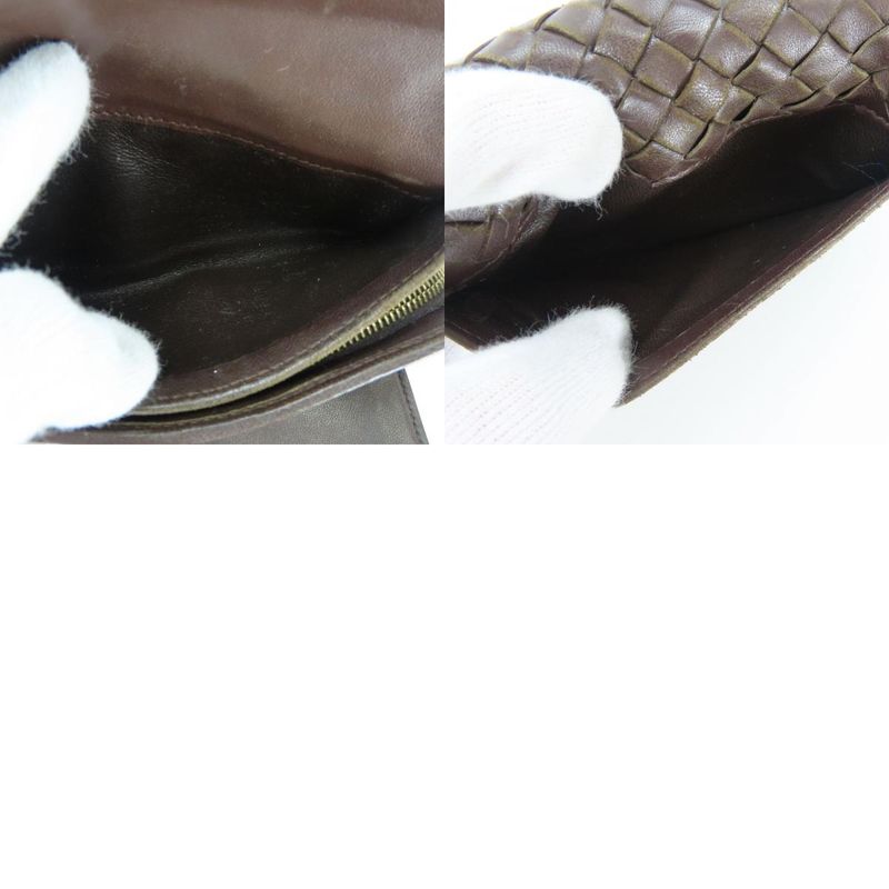Bottega Veneta Trifold Wallet Intrecciato 113997 Lambskin Dark Brown With Coin