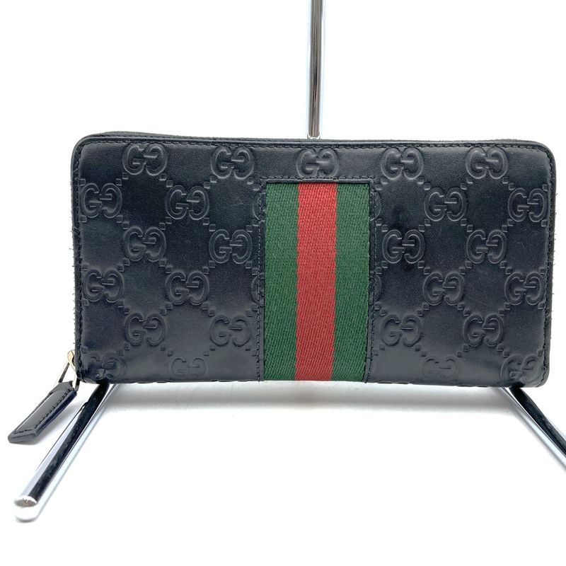 Gucci 408831 Long Wallet Guccissima New Web Black Sherry Line Women Men