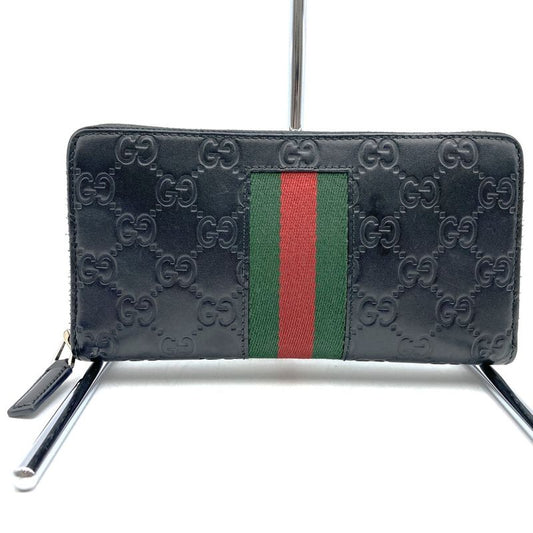 Gucci 408831 Long Wallet Guccissima New Web Black Sherry Line Women Men