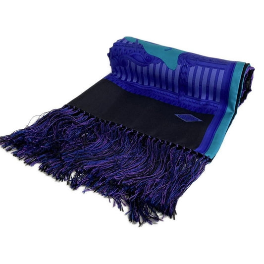 Versace Atelier Scarf Navy Blue Green Multi Wool