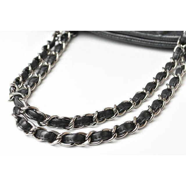 Chanel Tote Bag Chain Vintage Patent Leather Quilted Stitching Black — view 6