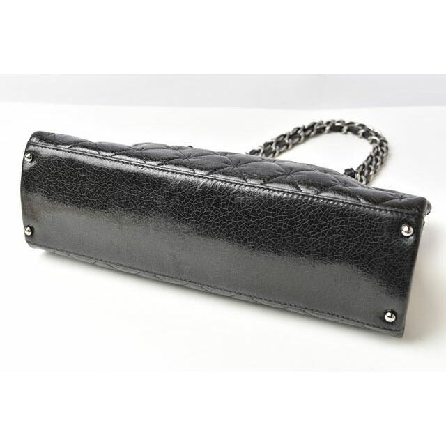 Chanel Tote Bag Chain Vintage Patent Leather Quilted Stitching Black — view 7