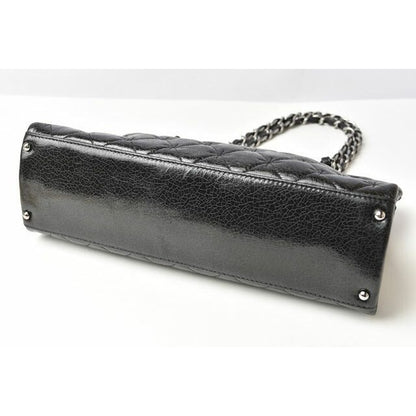 Chanel Tote Bag Chain Vintage Patent Leather Quilted Stitching Black — view 7