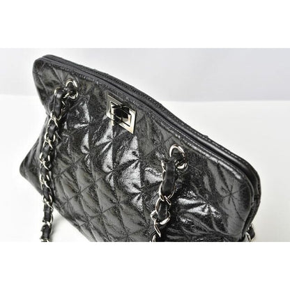 Chanel Tote Bag Chain Vintage Patent Leather Quilted Stitching Black — view 8