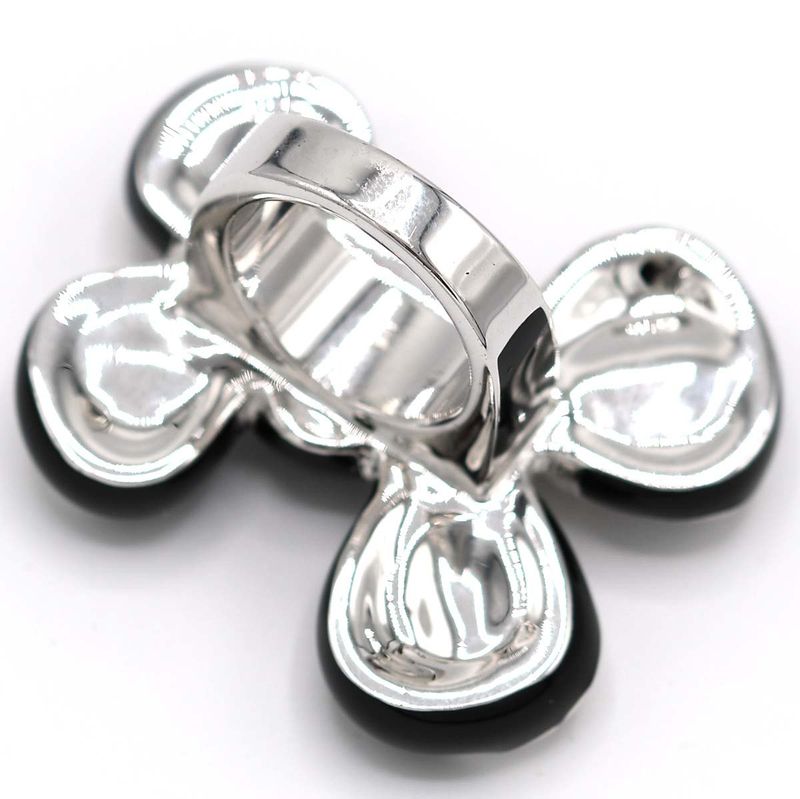 Christian DIOR Ring Rhinestone Ribbon #11.5 Black Silver Color Approx 33.6g