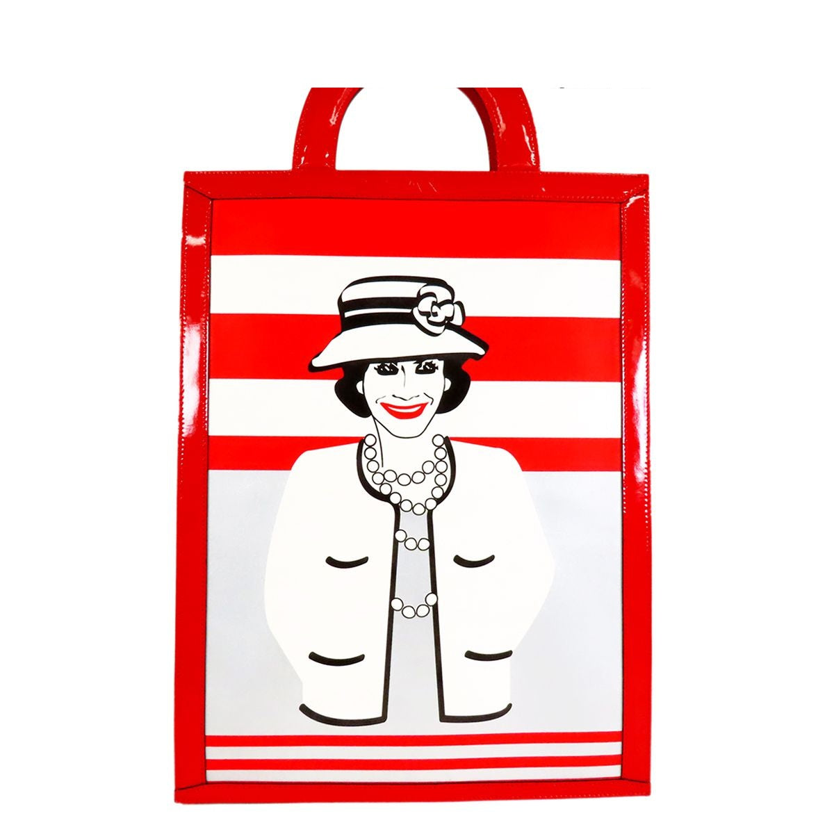 Chanel Mademoiselle Tote Bag Red White Black Leather Coco