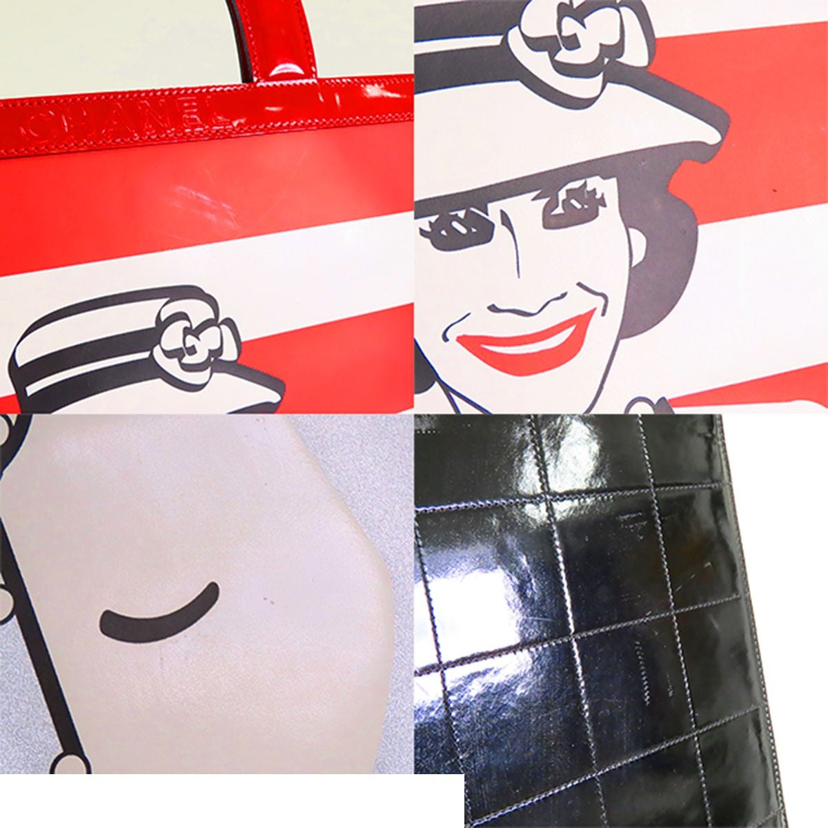 Chanel Mademoiselle Tote Bag Red White Black Leather Coco — view 8