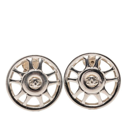 Chanel CC Logo Round Earrings Silver Metal