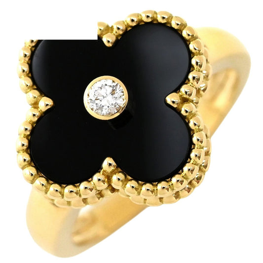 Van Cleef & Arpels Ring Vintage Alhambra Black Yellow Gold 51 Diamond Onyx