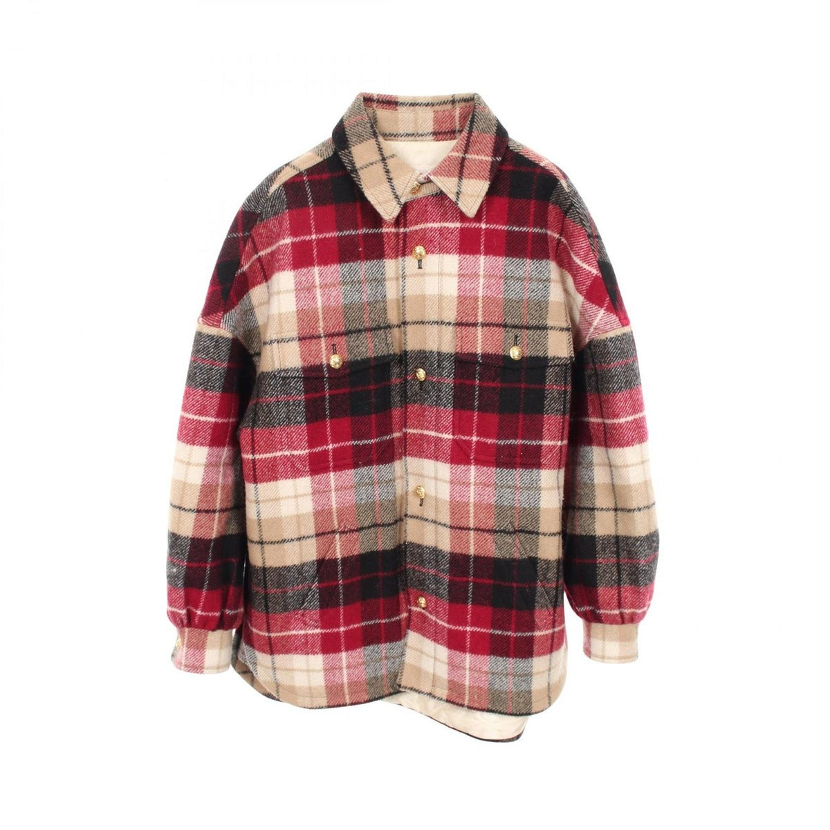 Celine Check Shirt Jacket Wool Beige Red Black