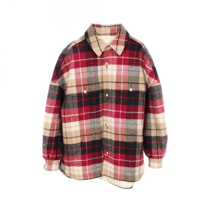 Celine Check Shirt Jacket Wool Beige Red Black