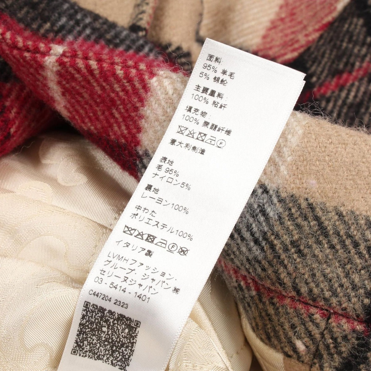 Celine Check Shirt Jacket Wool Beige Red Black — view 4