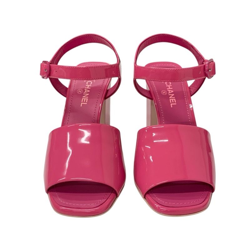 Chanel Sandals Shoes Patent Pink Unused Here Mark Strap