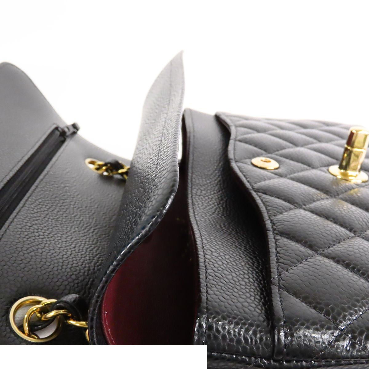 Chanel Classic Black Gold Caviar Leather Quilted 23 Double Flap Chain Shoulder — view 7