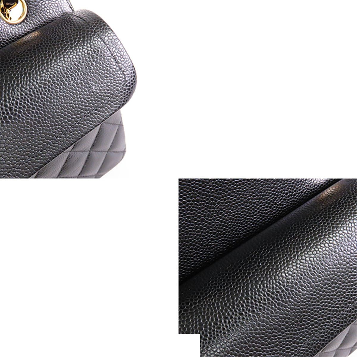 Chanel Classic Black Gold Caviar Leather Quilted 23 Double Flap Chain Shoulder — view 8