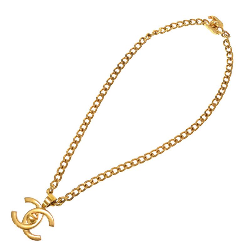 Chanel Turnlock Coco Mark 97P Vintage Gold Chain Necklace Accessories 0200