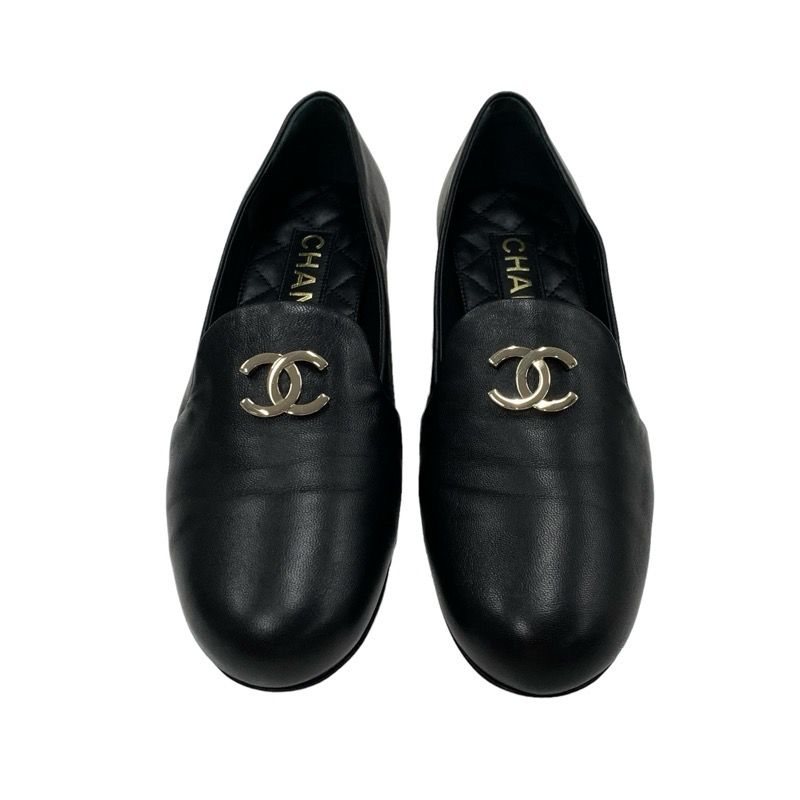 Chanel Loafers Leather Shoes Lambskin Black Gold Opera Shoes Flat Shoes Here