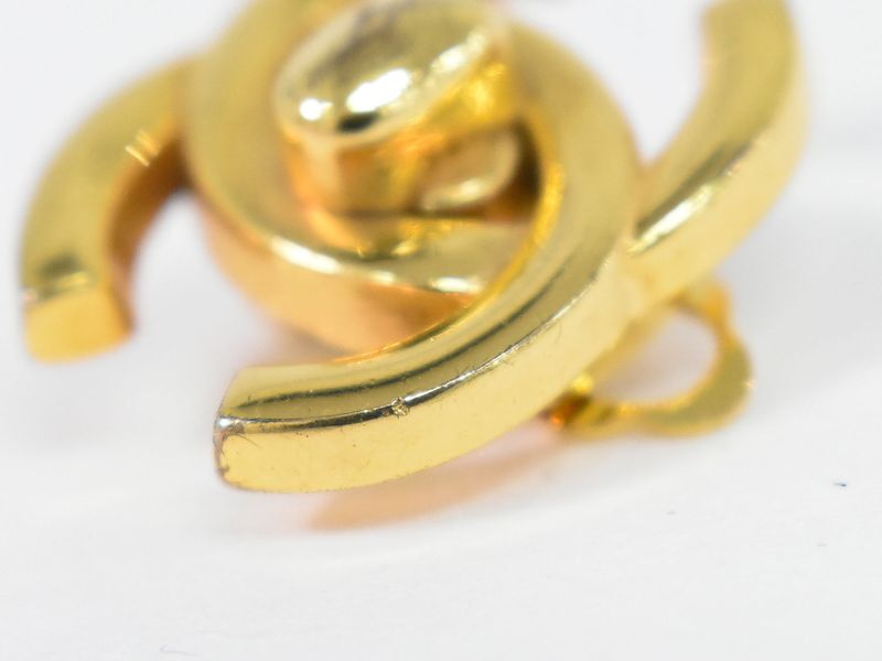 Authentic Chanel Coco Mark Turnlock Earrings GP Gold Plated Coco Mark Accessorie