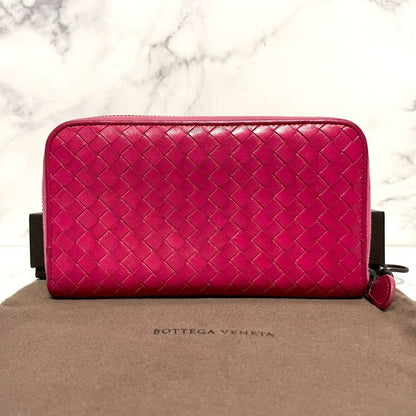 Bottega Veneta Intrecciato Nappa Zip Around Wallet Pink