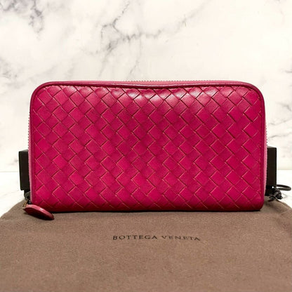 Bottega Veneta Intrecciato Nappa Zip Around Wallet Pink