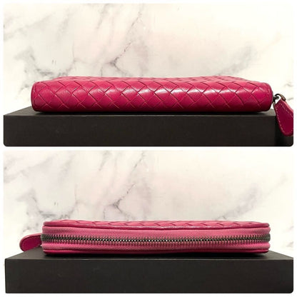 Bottega Veneta Intrecciato Nappa Zip Around Wallet Pink