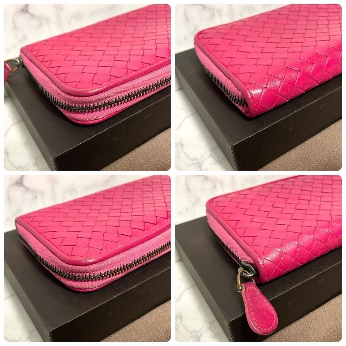 Bottega Veneta Intrecciato Nappa Zip Around Wallet Pink