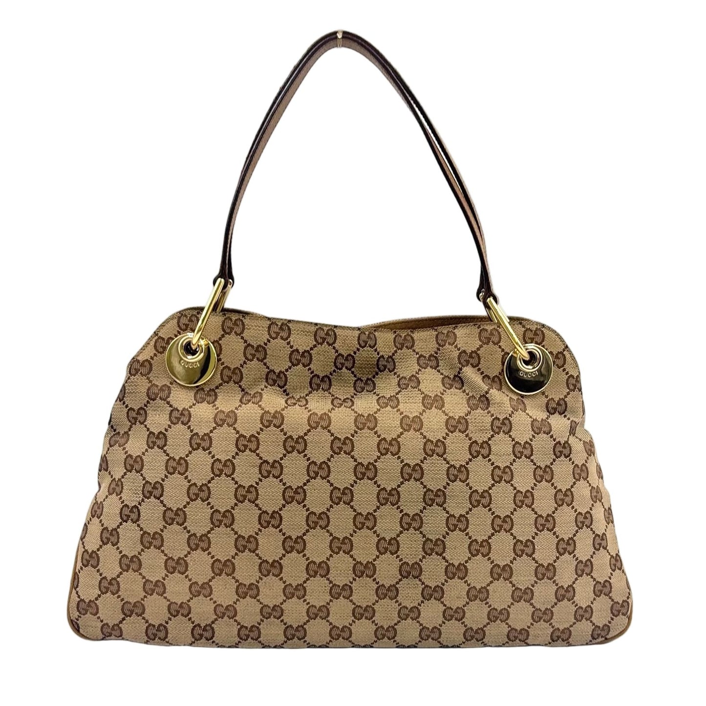 Gucci Eclipse GG Canvas Leather Brown Tote Gold