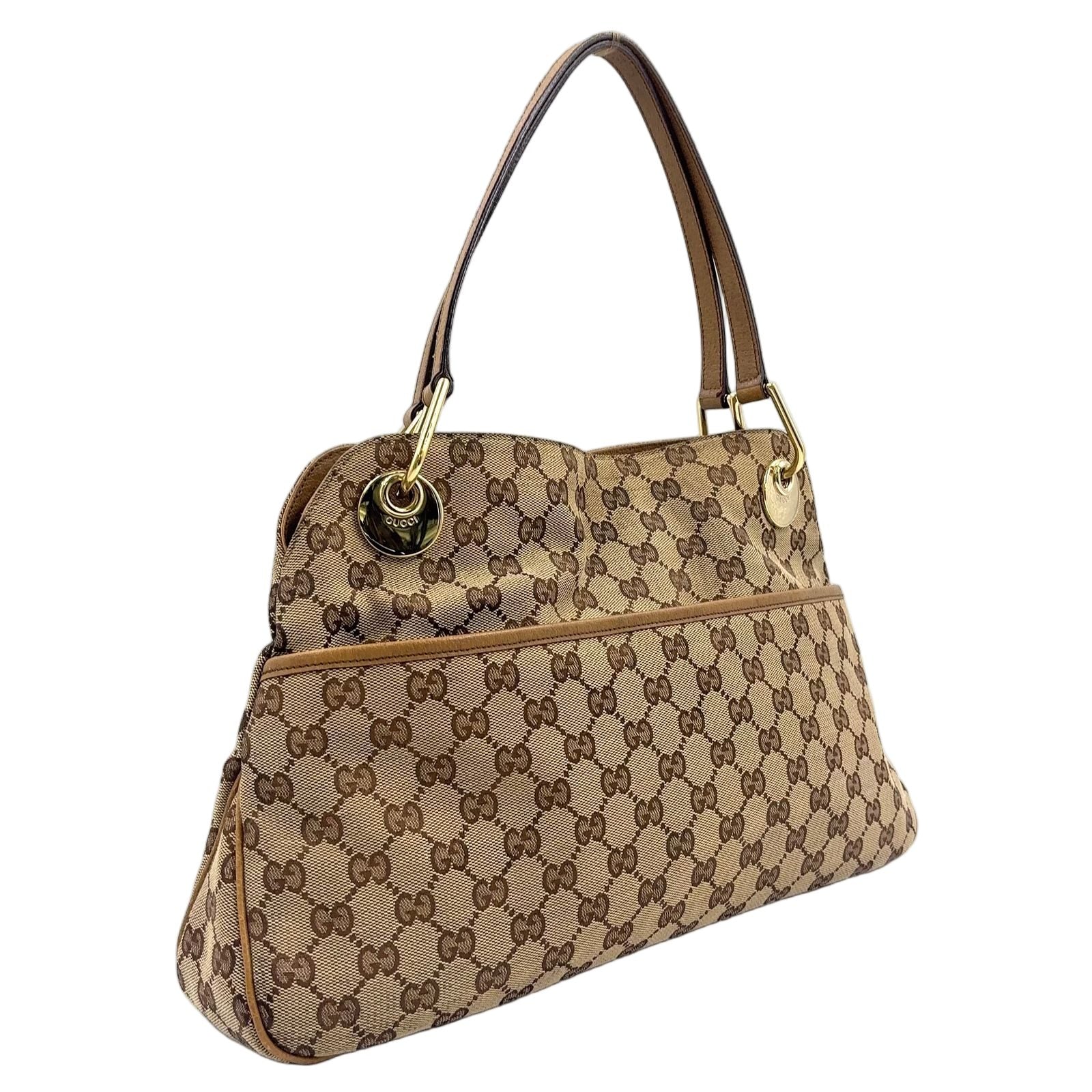 Gucci Eclipse GG Canvas Leather Brown Tote Gold — view 2