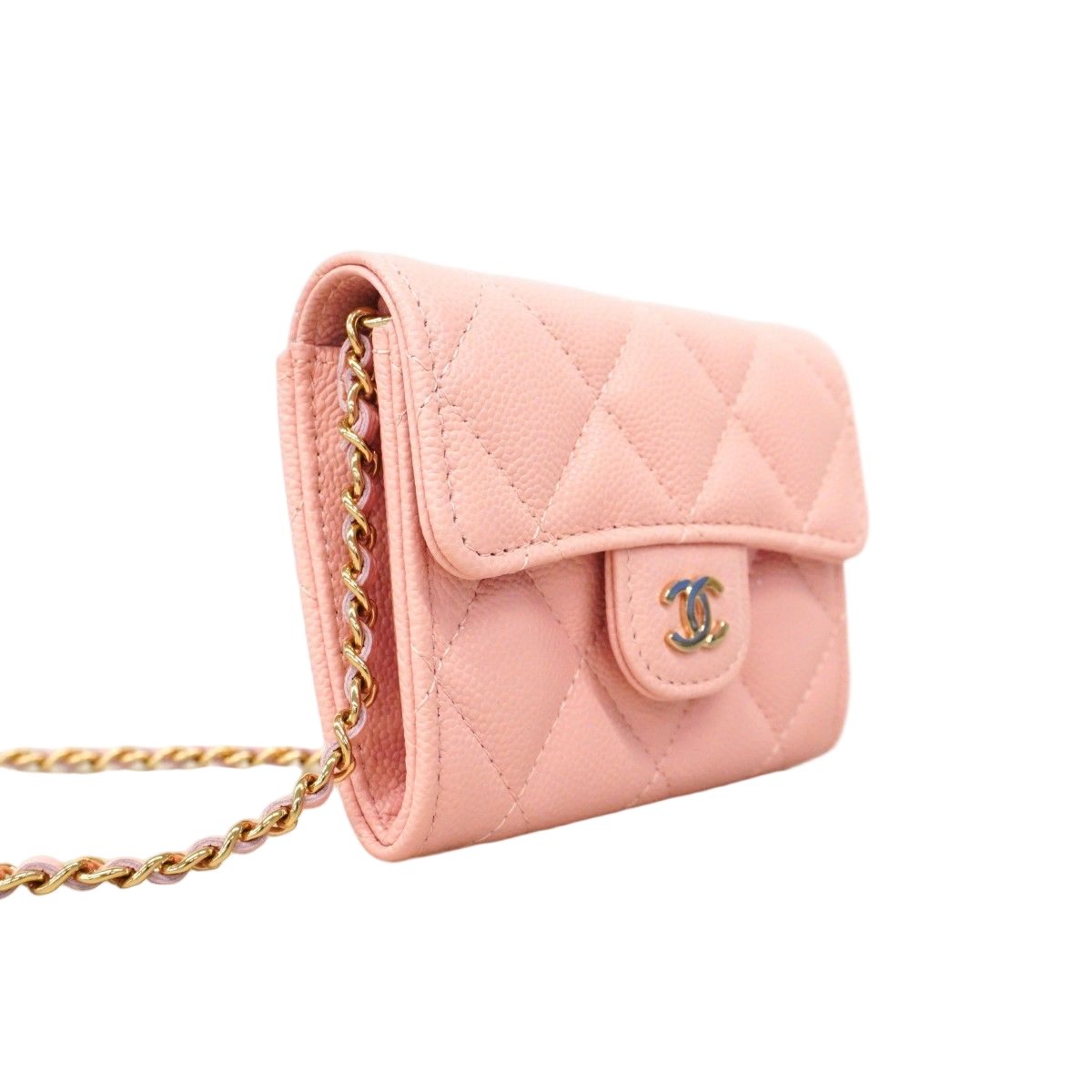 Chanel Shoulder Wallet Quilted Caviar Leather Pink Champagne Gold — view 2