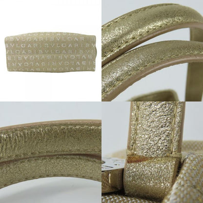 Bvlgari Handbag Logomania Canvas Leather Gold Beige White Mini Bag Casual For