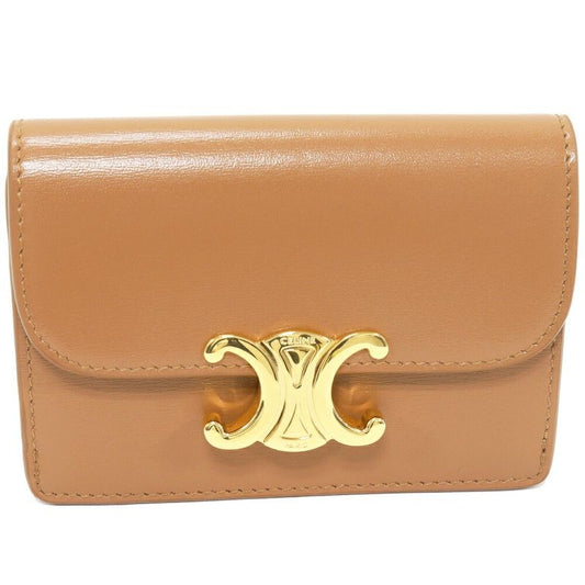 Celine Card Case Business Holder With Triomphe Flap Shiny Calfskin Bronze