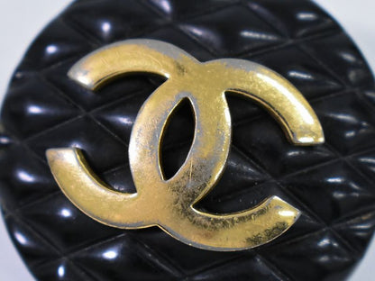 Authentic Chanel Coco Mark Matelasse Earrings Plastic GP Gold Plated Black