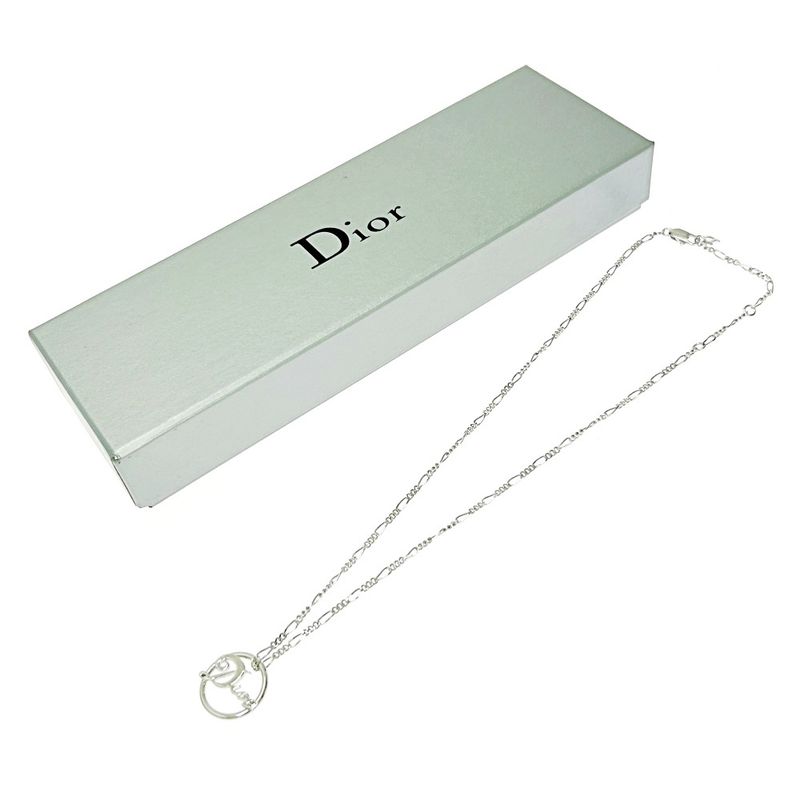 Christian Dior Metal Dior Logo Circle Necklace Silver 463834 Necklace
