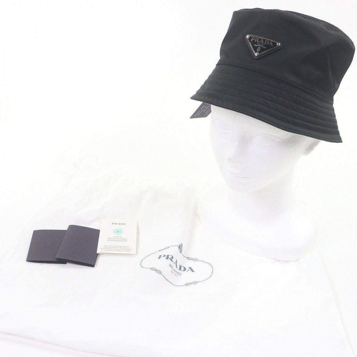 Prada Triangle Logo Plate Re-Nylon Bucket Hat Black S — view 2