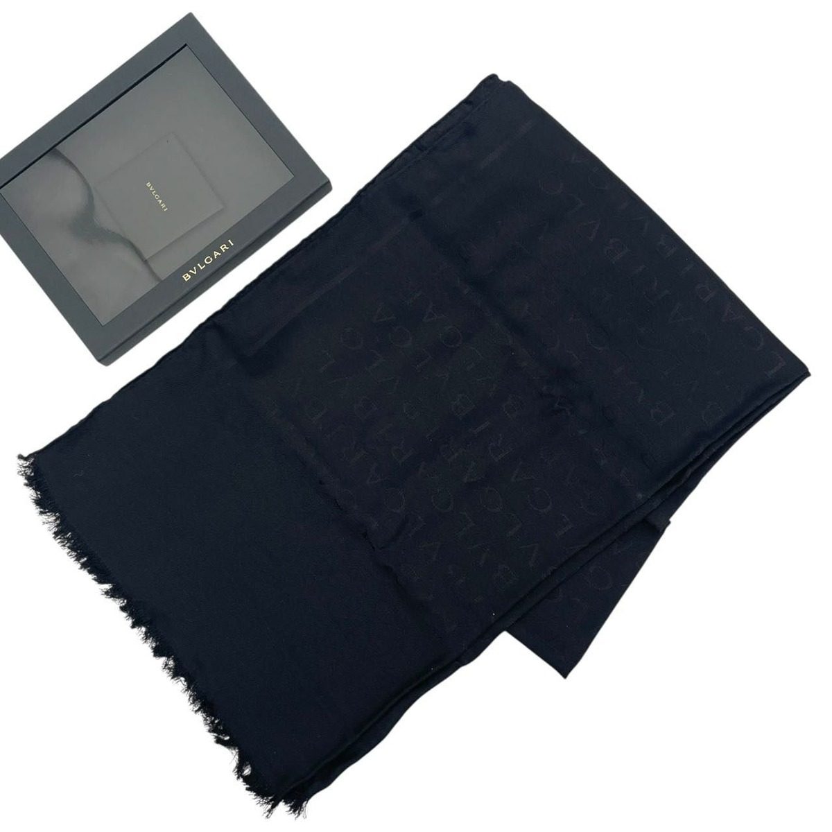 Bvlgari Shawl Silk Wool Black Scarf