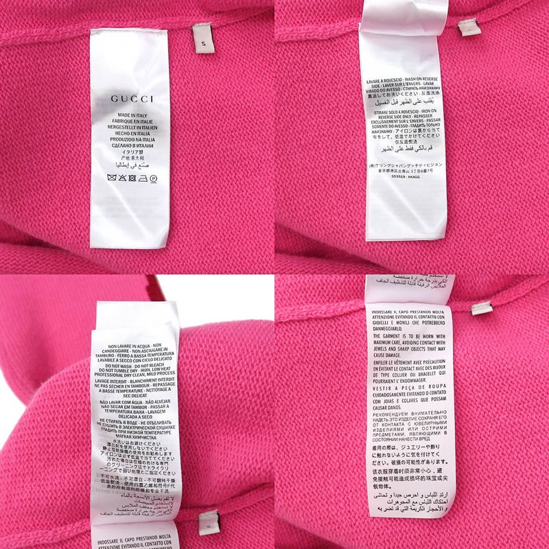 Gucci Long Sleeve Knit S Size Pink 563519 Seater 100% Wool Long Sleeve