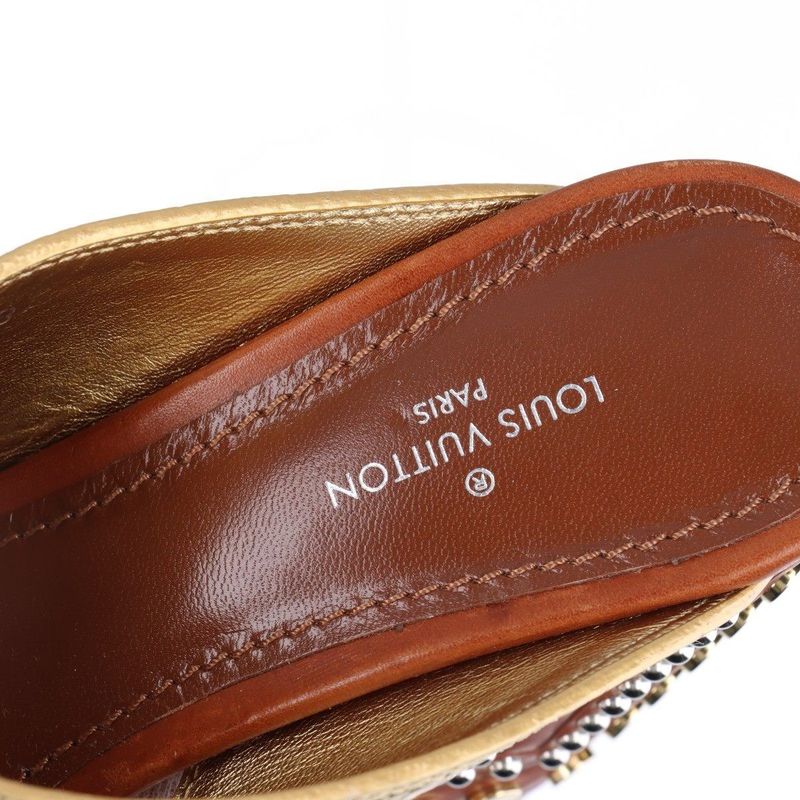 Louis Vuitton '18 Studded Leather Sandals Women's 36 Sc0138 Gold Made In Italy