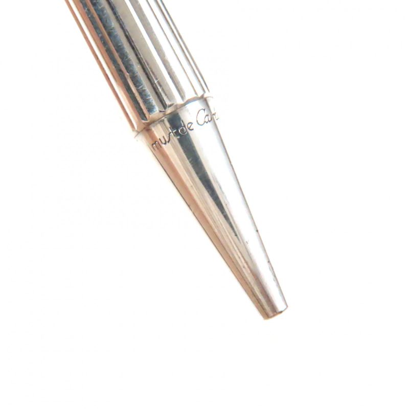  Cartier Trinity Striped Logo Engraved Twist Ballpoint Pen Silver