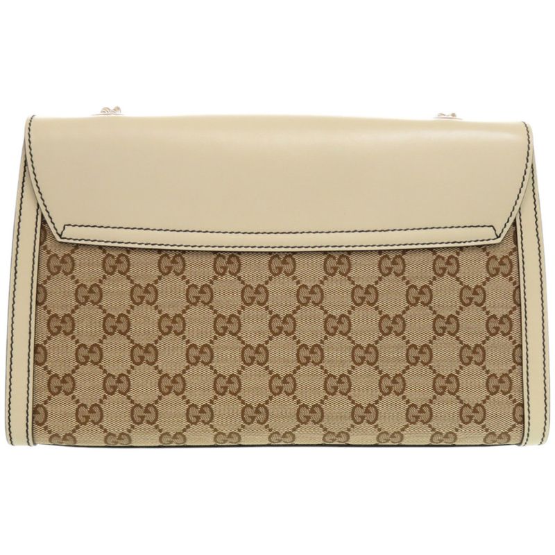 Gucci Emily Horsebit 295402 520931 GG Canvas Leather White Shoulder Bag 0526