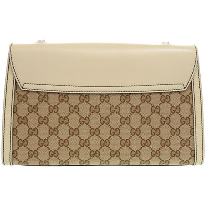 Gucci Emily Horsebit 295402 520931 GG Canvas Leather White Shoulder Bag 0526
