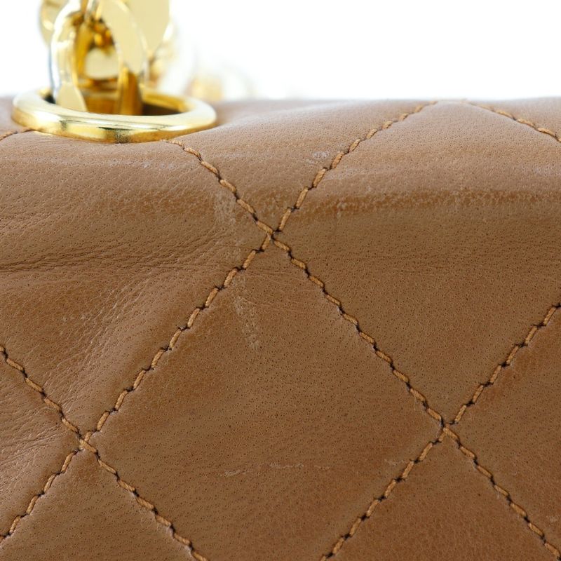 Chanel Matelasse Plastic Handle Vintage Lambskin Beige Women's Handbag