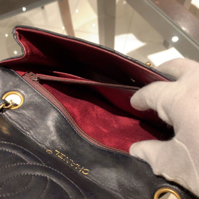 ◎ Authentic Chanel Half Moon Matelasse Chain Shoulder Bag Black Coco Mark