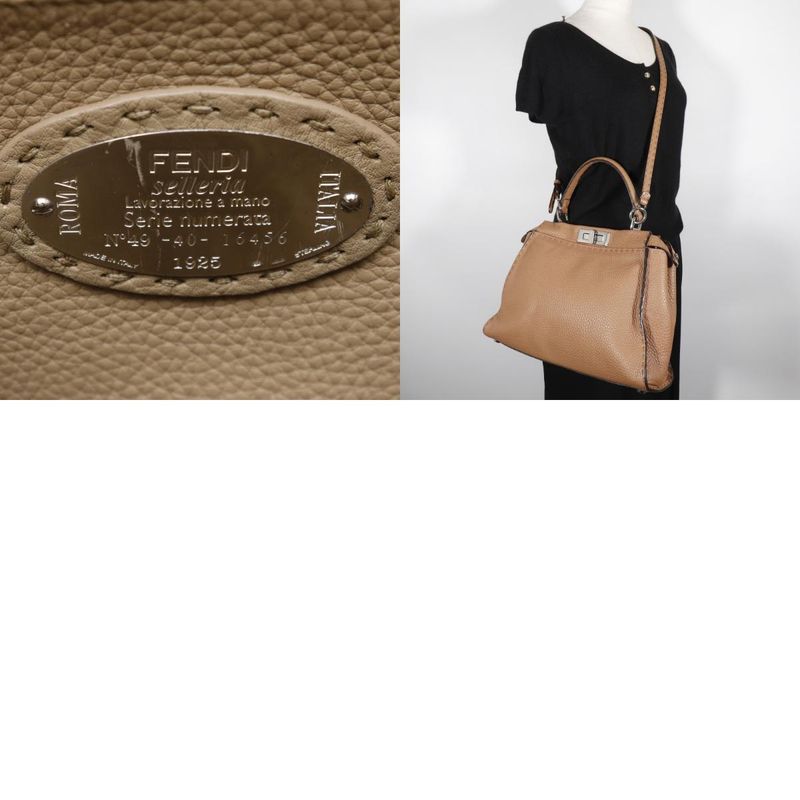 Fendi Peekaboo Regular Selleria 2WAY Shoulder 8bn226 Leather Brown Women's