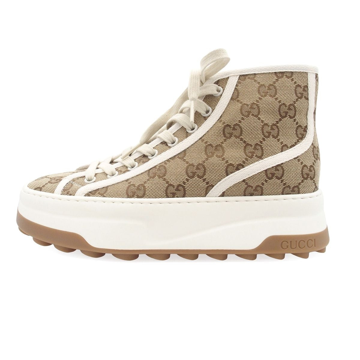 Gucci Tennis Beige Canvas Leather High Cut Sneakers