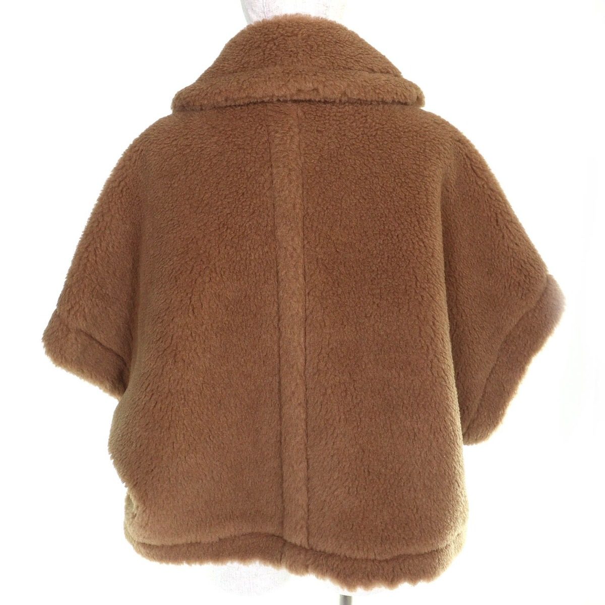 Max Mara Teddy Bear Camel Silk White Tag Logo Button Cape Poncho Brown SM — view 3