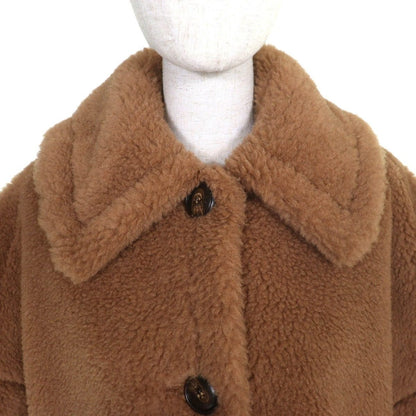 Max Mara Teddy Bear Camel Silk White Tag Logo Button Cape Poncho Brown SM — view 4