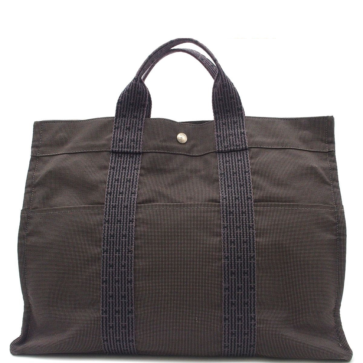 Hermes Her Line MM Gray Silver Nylon Canvas Tote Bag