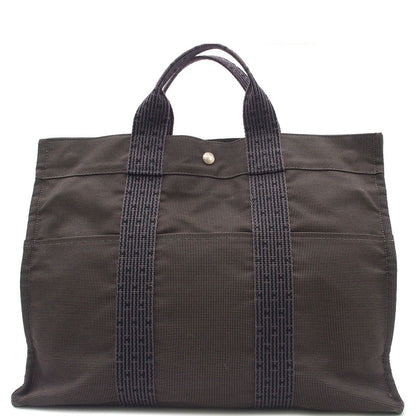 Hermes Her Line MM Gray Silver Nylon Canvas Tote Bag
