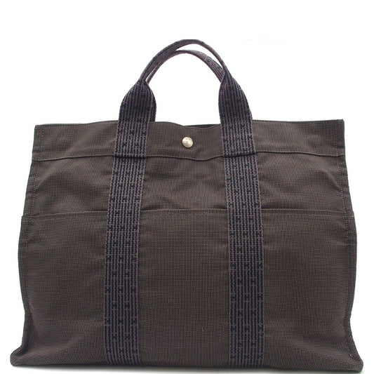 Hermes Her Line MM Gray Silver Nylon Canvas Tote Bag